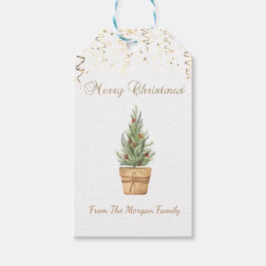 Watercolor Kerstboom,Confetti Cadeaulabel (Voorkant)