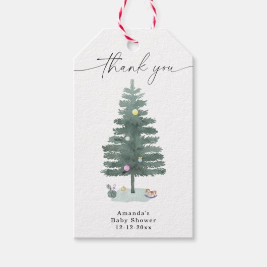 Watercolor kerstboom - dank je cadeaulabel (Voorkant)