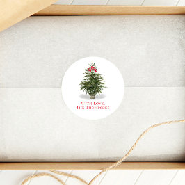 Watercolor Kerstboom Eenvoudig Aangepast Ronde Sticker