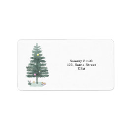 Watercolor kerstboom etiket