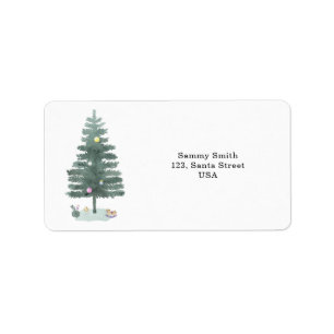 Watercolor kerstboom etiket