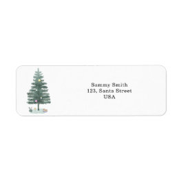 Watercolor kerstboom etiket