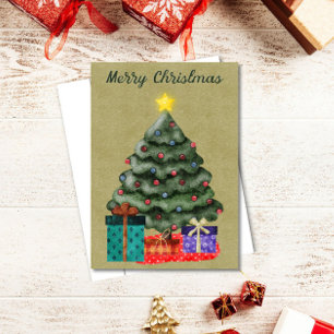 Watercolor Kerstboom Feestdagenkaart