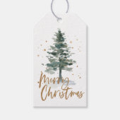 Watercolor Kerstboom Goud Cadeaulabel (Voorkant)