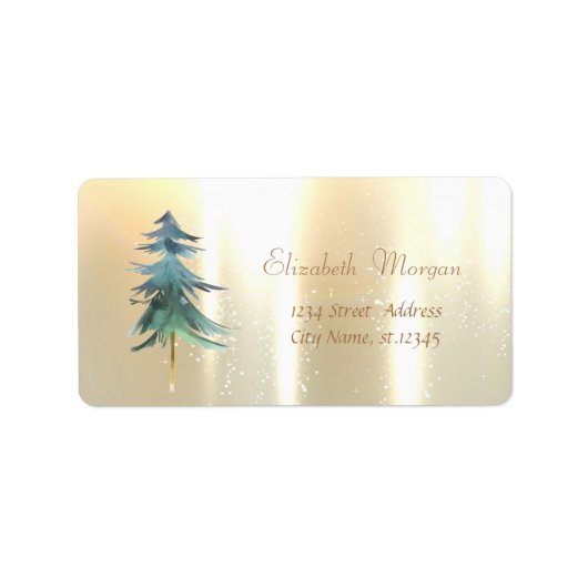 Watercolor Kerstboom Goud Etiket (Voorkant)