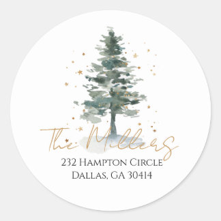 Watercolor Kerstboom Gouden Retouradres Sticker