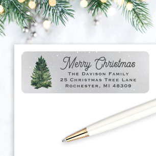 Watercolor Kerstboom Grijs Retouradres Etiket
