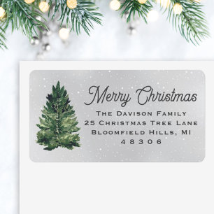Watercolor Kerstboom Grijze Retouradres Etiket