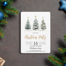 Watercolor Kerstboom Groen Goud Feestelijke Partij