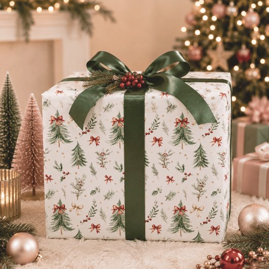Watercolor Kerstboom & Hulst Inpakpapier