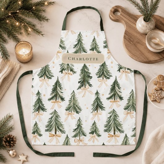 Watercolor Kerstboom Inpakpapier Schort