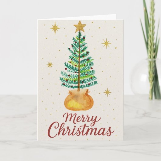 Watercolor Kerstboom Kaart (Voorkant)