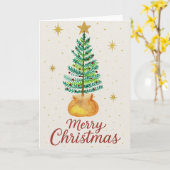 Watercolor Kerstboom Kaart (Gele Bloem)