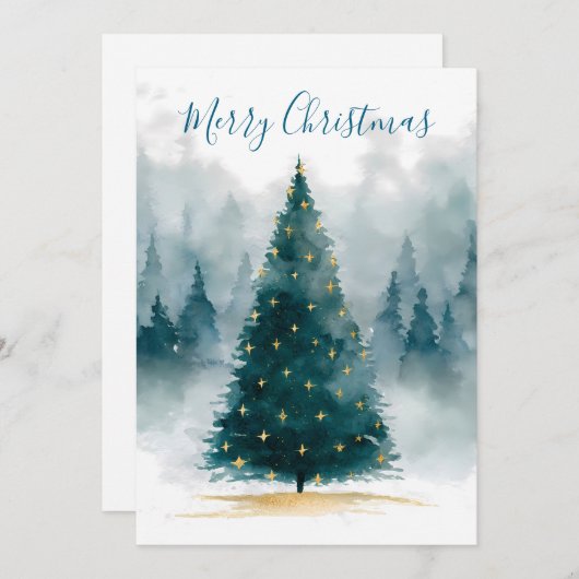 Watercolor Kerstboom Kaart (Voorkant / Achterkant)