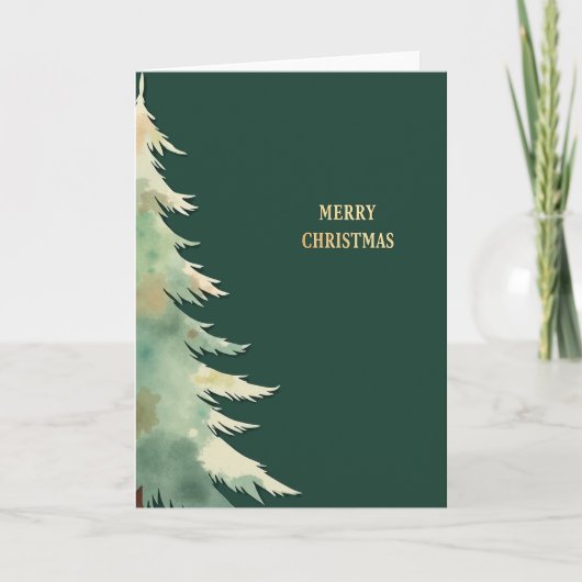 Watercolor Kerstboom Kaart Enkele Groene Boom (Voorkant)