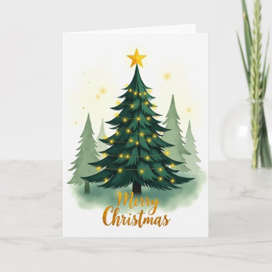 Watercolor Kerstboom Kerstgroetkaart Kaart (Voorkant)