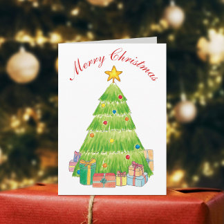 Watercolor Kerstboom Kerstkaart Feestdagen Kaart