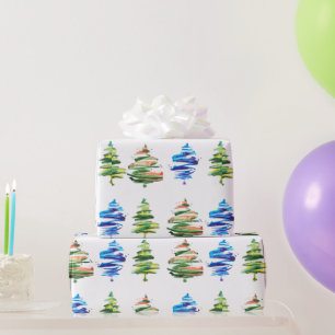 Watercolor Kerstboom Kleurrijke Abstracte Kunst Cadeaupapier