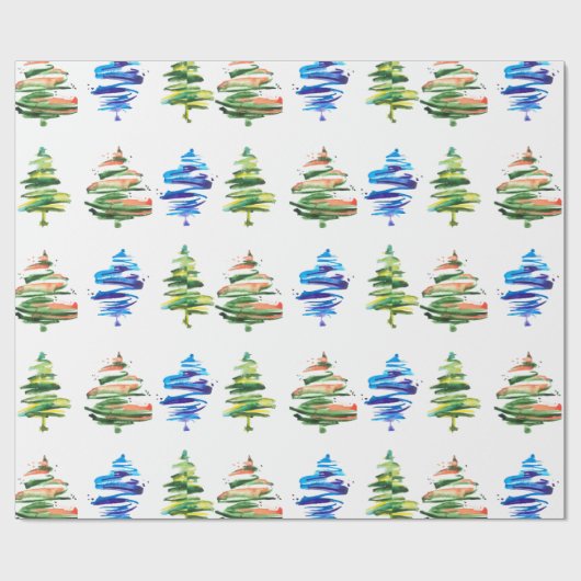 Watercolor Kerstboom Kleurrijke Abstracte Kunst Cadeaupapier (Vlak)
