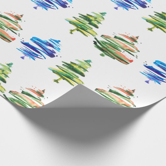 Watercolor Kerstboom Kleurrijke Abstracte Kunst Cadeaupapier (Hoek)