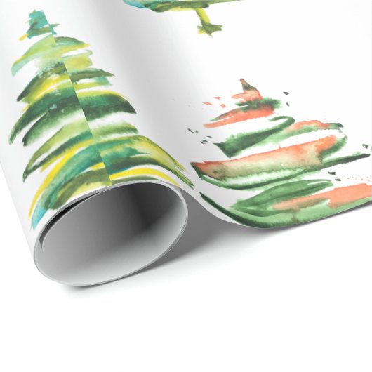 Watercolor Kerstboom Kleurrijke Abstracte Kunst Cadeaupapier (Rol Hoek)