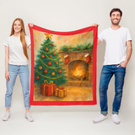 Watercolor Kerstboom & Koele Haard Onhoudend Vrien Fleece Deken