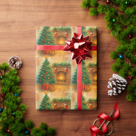 Watercolor Kerstboom & Koele Haard Oudejaarsavond Cadeaupapier