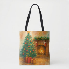 Watercolor Kerstboom & Koele Haard Oudejaarsavond Tote Bag