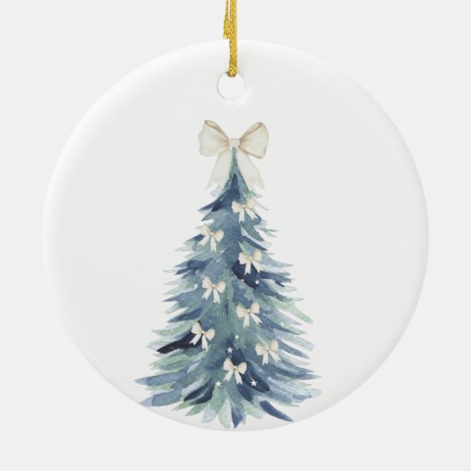 Watercolor Kerstboom Lint Eerste kerstfeest Keramisch Ornament (Achterkant)