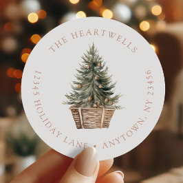 Watercolor Kerstboom Mand Retouradres Ronde Sticker