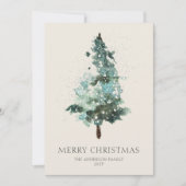 Watercolor Kerstboom met Glitters Feestdagenkaart (Voorkant)
