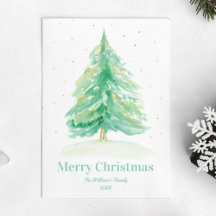 Watercolor Kerstboom Met Gouden Sneeuw