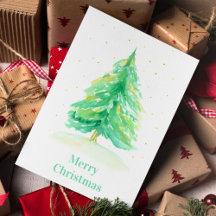 Watercolor Kerstboom Met Gouden Sneeuw