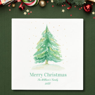 Watercolor Kerstboom Met Gouden Sneeuw Servet
