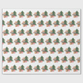 Watercolor Kerstboom Met Hond Cadeaupapier (Vlak)