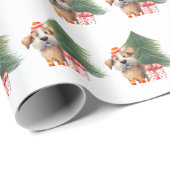 Watercolor Kerstboom Met Hond Cadeaupapier (Rol Hoek)