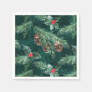 Watercolor kerstboom met kegels servet