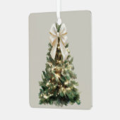Watercolor Kerstboom met Witte Strik Ornament (Voorkant links)