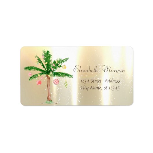 Watercolor Kerstboom Palm Goud Etiket (Voorkant)