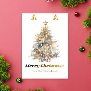 Watercolor Kerstboom, Persoonlijke Folie Wenskaart