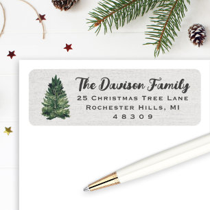 Watercolor Kerstboom Retouradres Etiket