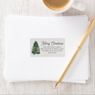Watercolor Kerstboom Retouradres Etiket