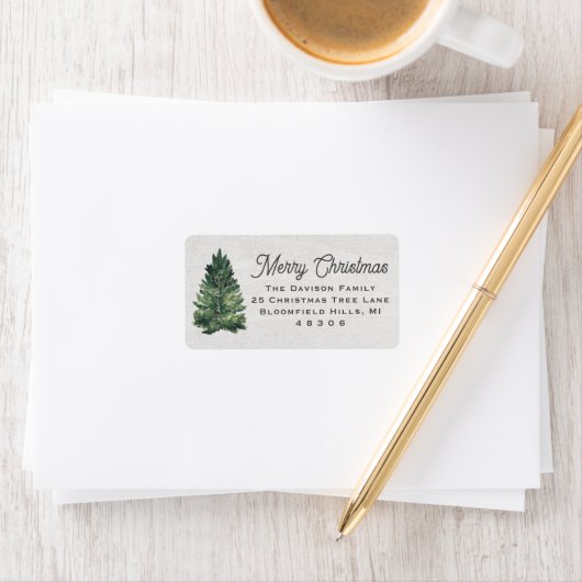 Watercolor Kerstboom Retouradres Etiket (Insitu)