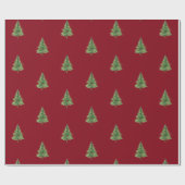 Watercolor Kerstboom, Rode Kerst Cadeaupapier (Vlak)
