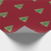 Watercolor Kerstboom, Rode Kerst Cadeaupapier (Hoek)