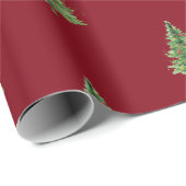 Watercolor Kerstboom, Rode Kerst Cadeaupapier (Rol Hoek)
