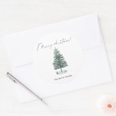 Watercolor kerstboom ronde sticker (Envelop)