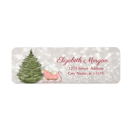 Watercolor Kerstboom, slee bokeh Etiket (Voorkant)