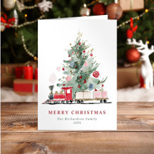 Watercolor Kerstboom Speelgoed Trein