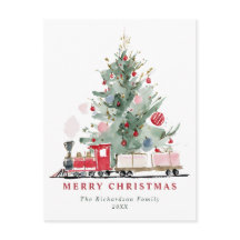 Watercolor Kerstboom Speelgoed Trein